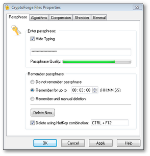 CryptoForge Properties Dialog Box